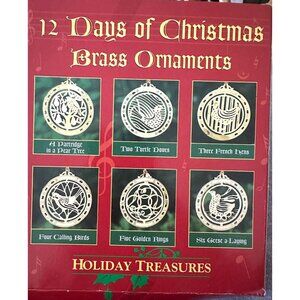 Vintage 70s Holiday Treasures 12 Days of Christmas Brass Ornaments New i…
